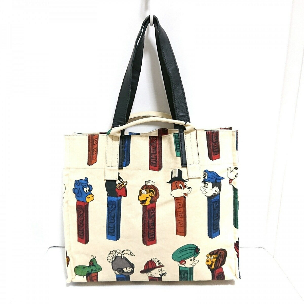 【新着】【中古】ear PAPILLONNER(イア パピヨネ) トートバッグ ×PEZ/リバーシブル/2way アイボリー×オレンジ×マルチ キャンバス×ナイロンのサムネイル