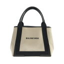 【中古】BALENCIAGA(バレンシアガ) ネイビーカバスS トートバッグ アイボリー×黒 キャンバス×レザー