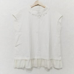 【中古】Rose Tiara(ローズティアラ) ノースリーブカットソー クルーネック/パール/ビーズ/レース アイボリー