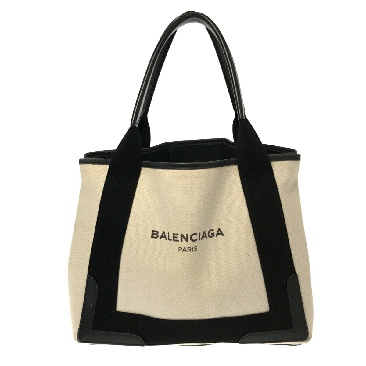 【中古】BALENCIAGA(バレンシアガ) ネイビーカバスS トートバッグ アイボリー×黒 キャンバス×レザー