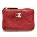 【中古】CHANEL(シャネル) カメリア コインケース シルバー金具/キーリング付き ボルドー ラムスキン