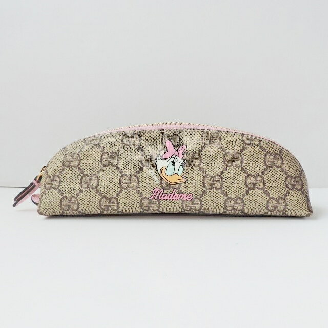 【中古】GUCCI(グッチ) GGプラス GGスプリーム ペンケース デイジーダック/Disneyコラボ ベージュ×ライトピンク PVC(塩化ビニール)×レザー