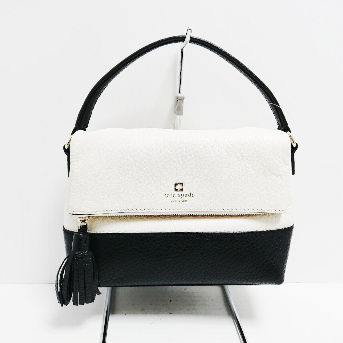 【中古】Kate spade(ケイトスペード) ハンドバッグ アイボリー×黒 レザー