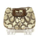 【中古】COACH(コーチ) マディソン オプアート ミニスキニー コインケース キーリング付き カーキ×ダークブラウン ジャガード×レザー