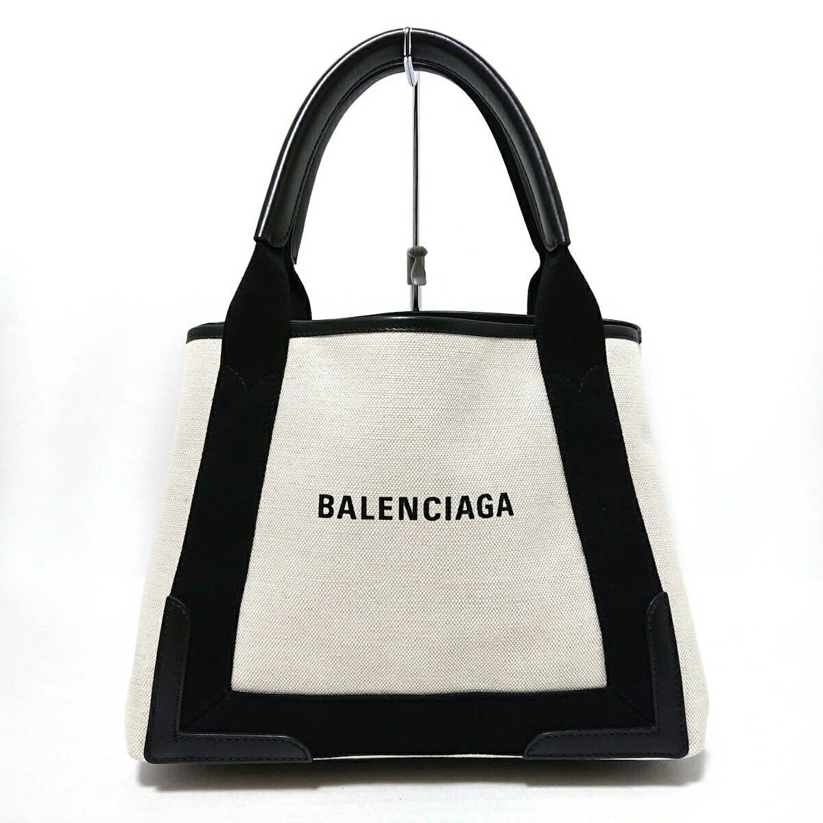 【中古】BALENCIAGA(バレンシアガ) ネイビーカバスS トートバッグ アイボリー×黒 キャンバス×レザー