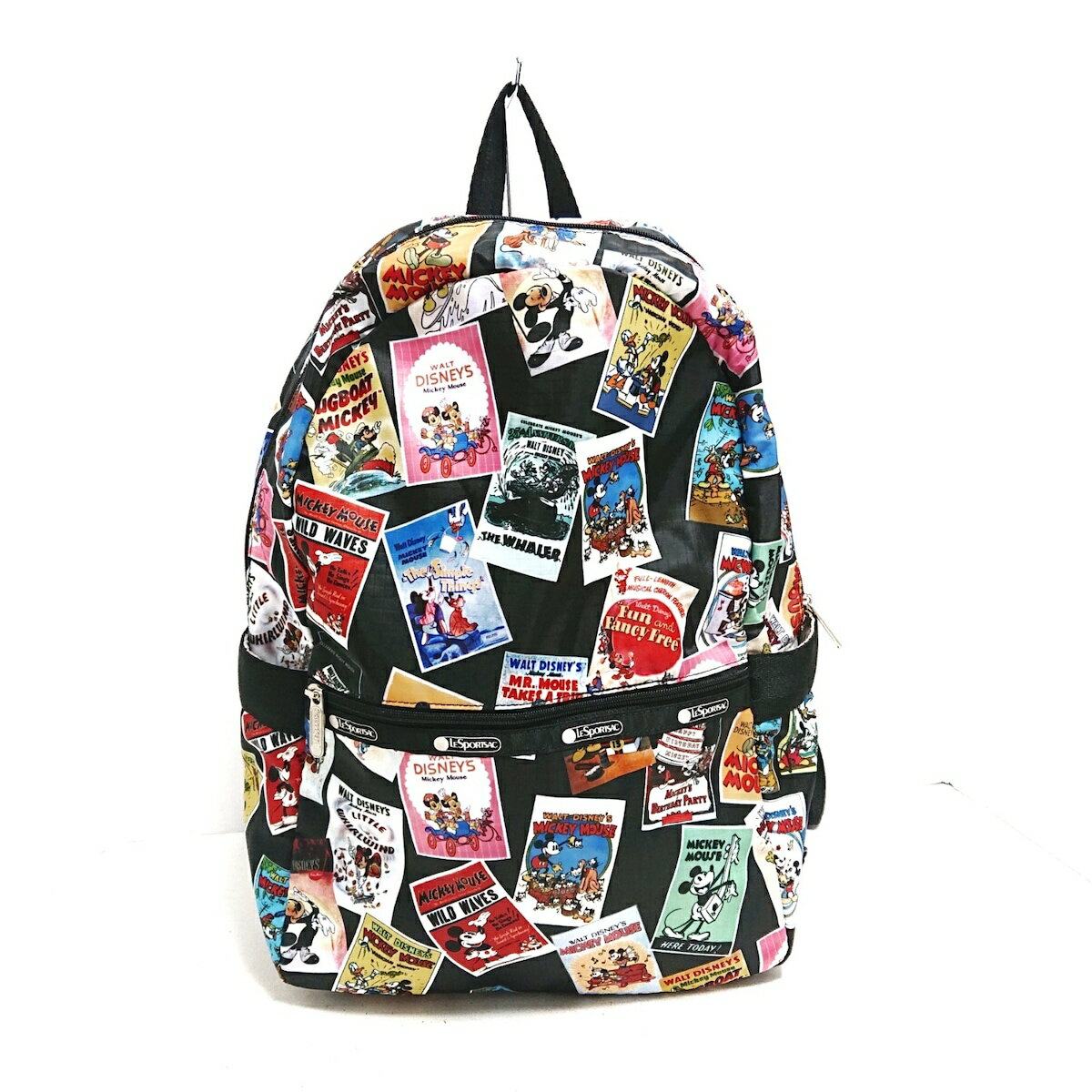 【中古】LESPORTSAC(レスポートサック) リュックサック Disneyコラボ 黒×白×マルチ レスポナイロン