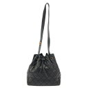 【中古】CHANEL(シャネル) マトラッセ ショルダーバッグ 巾着バッグ/ゴールド金具 黒 キャビ ...