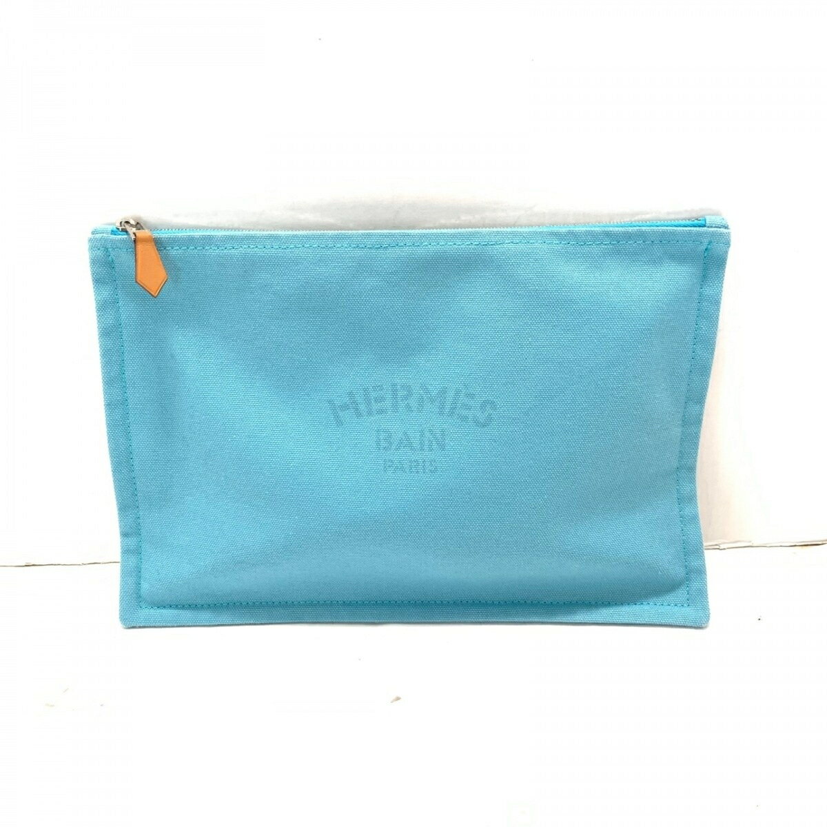 【中古】HERMES(エルメス) トゥルース フラットGM ポーチ ライトブルー トワルアッシュ