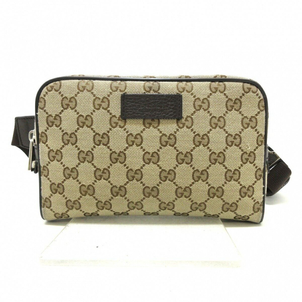 【中古】GUCCI(グッチ) GG柄 ウエストポーチ ベージュ×ダークブラウン ジャガード×レザー