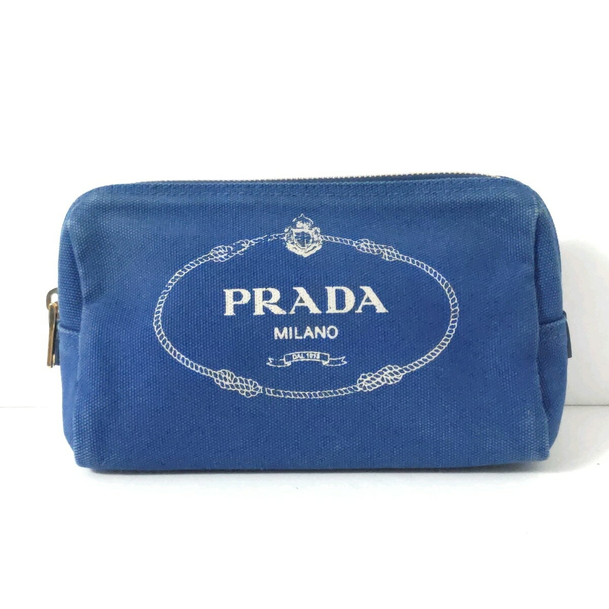 【中古】PRADA(プラダ) カナパロゴ ポーチ ブルー キャンバス