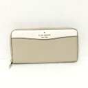 【中古】Kate spade(ケイトスペード) 長財布 ラウンドファスナー ベージュ×アイボリー レザー