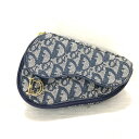 【中古】DIOR/ChristianDior(ディオール/クリスチャンディオール) サドルポーチ ポーチ ダークネイビー×白 ジャガード×レザー