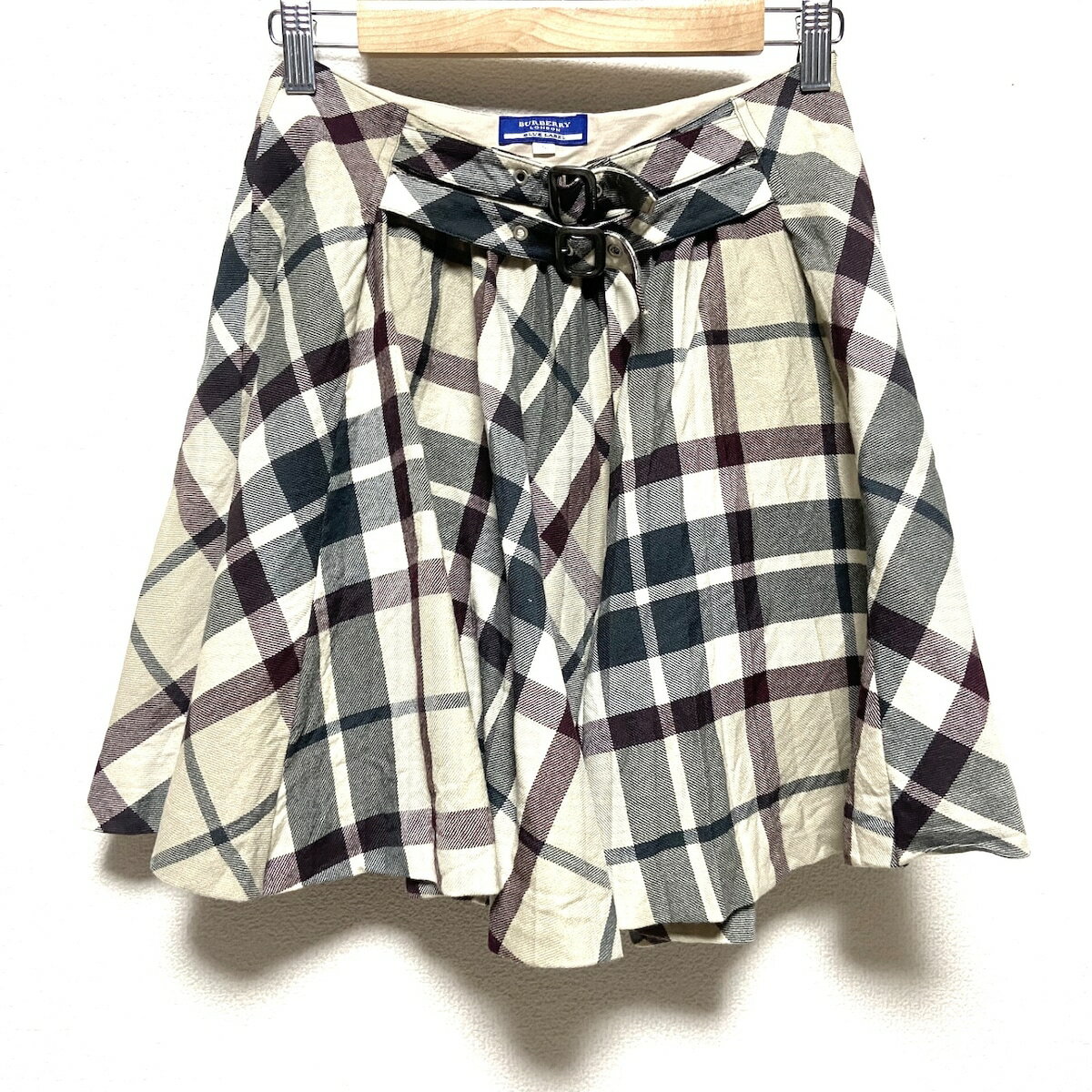 【中古】Burberry Blue Label(バーバリーブルーレーベル) ミニスカート チェック柄 ベージュ×ダークグレー×ボルドー