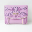 【中古】ANNA SUI(アナスイ) 3つ折り財布 刺繍 ピンク×パープル レザー