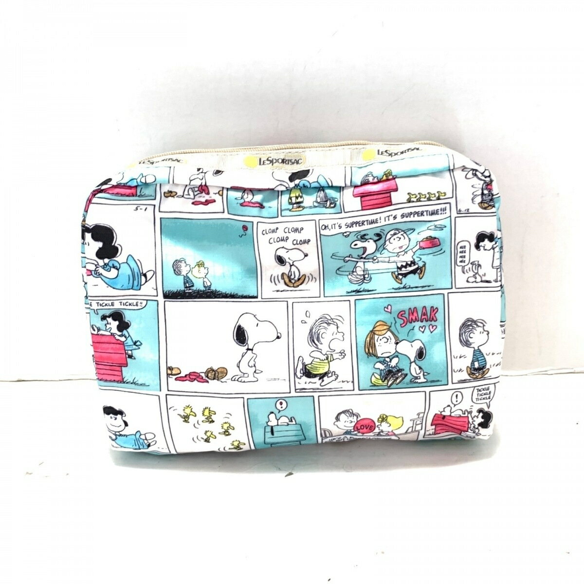 【中古】LESPORTSAC(レスポートサック) ポーチ PEANUTS/スヌーピー/70YEARS アイボリー×グレーベージュ×マルチ レスポナイロン