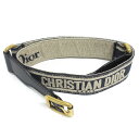 【中古】DIOR/ChristianDior(ディオール/クリスチャンディオール) ロゴ ベルト エンブロイダリー/オブリーク ダークネイビー×グレーベージュ×ゴールド ジャガード×レザー×金属素材