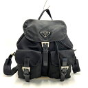 【中古】PRADA(プラダ) リュックサック 黒 ナイロン×レザー