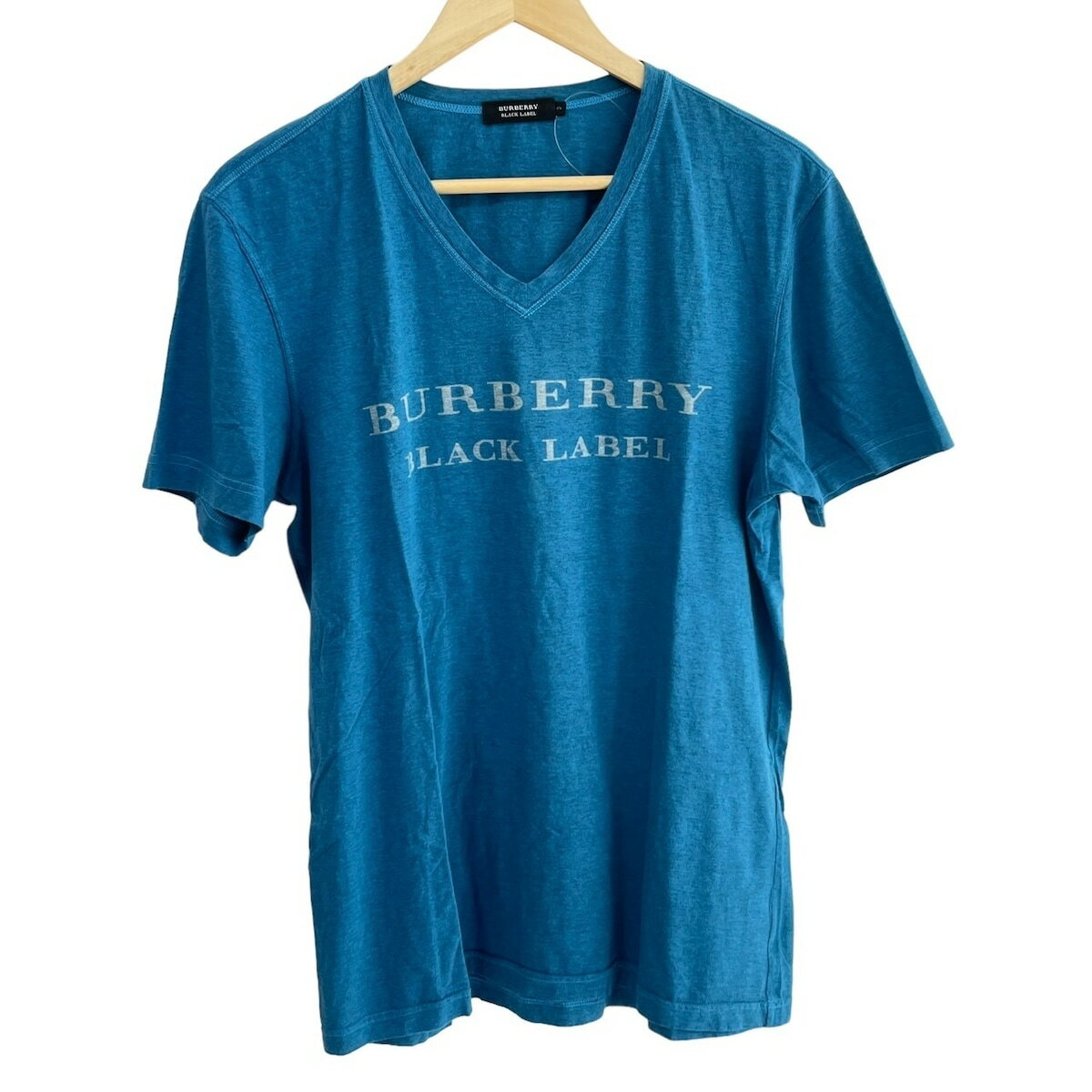 【中古】Burberry Black Label(バーバリーブラックレーベル) 半袖Tシャツ Vネック ブルー