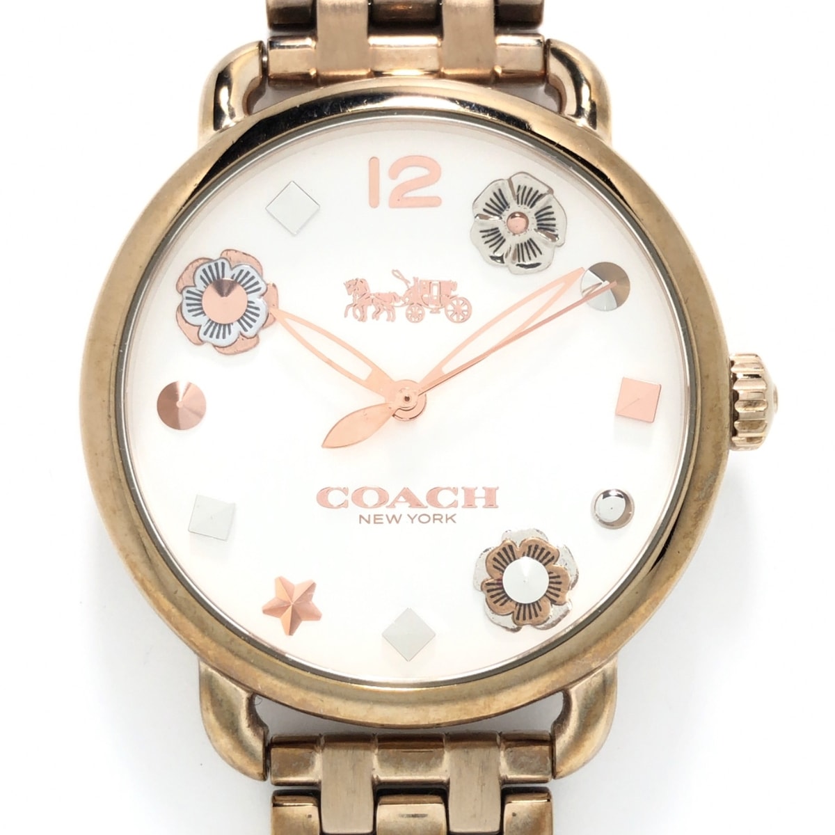 【中古】COACH(コーチ) 腕時計 フラワー(花)/スター(星) ゴールド×シルバー