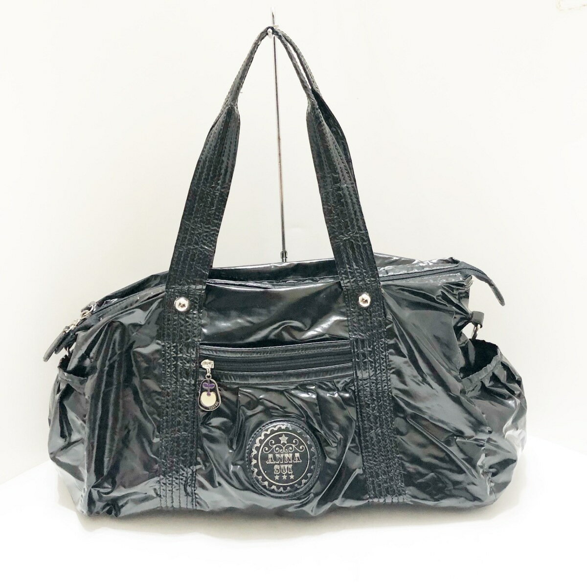 【中古】ANNA SUI(アナスイ) ボストンバッグ 本体ロックなし 黒 PVC(塩化ビニール)