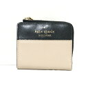 【中古】Kate spade(ケイトスペード) 2つ折り財布 L字ファスナー アイボリー×黒 レザー