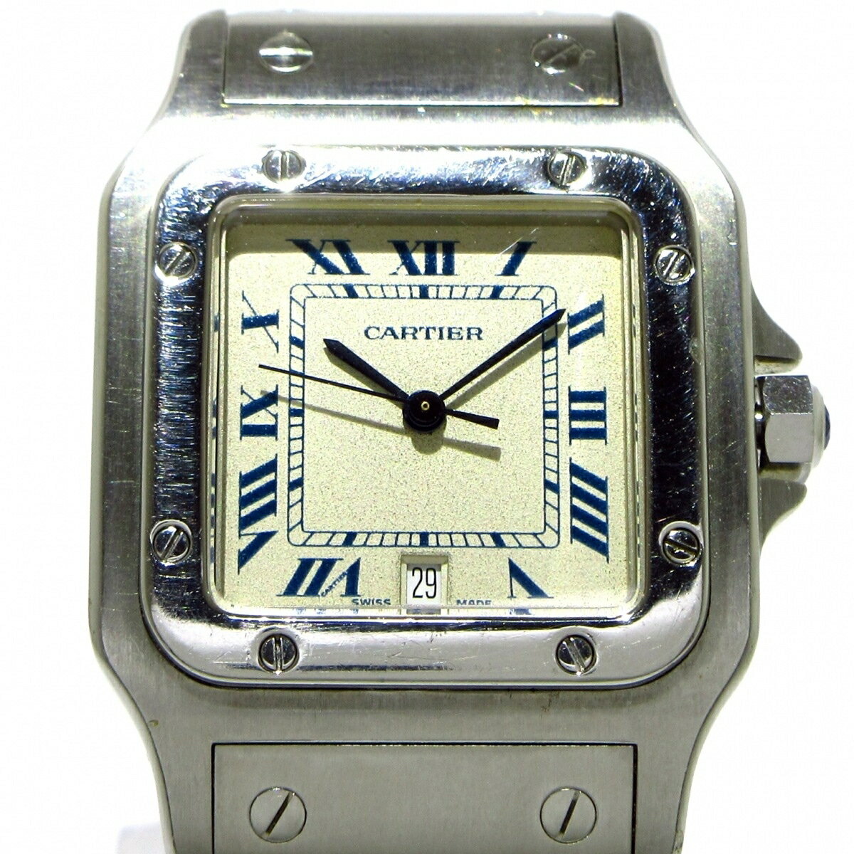 【中古】Cartier(カルティエ) サントスガルベLM 腕時計 SS/ブルーローマインデックス アイボリー