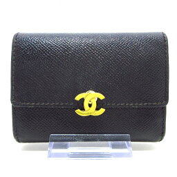 【中古】CHANEL(シャネル) キャビアスキン 名刺入れ 三つ折り/ゴールド金具 黒 キャビアスキン