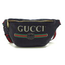 【中古】GUCCI(グッチ) グッチプリントベルトバッグ ウエストポーチ 黒×グリーン×レッド レザー