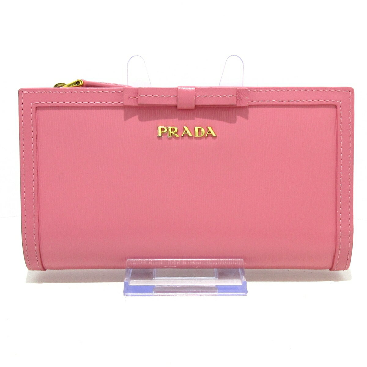 【中古】PRADA(プラダ) 長財布 リボン ピンク サフィアーノレザー