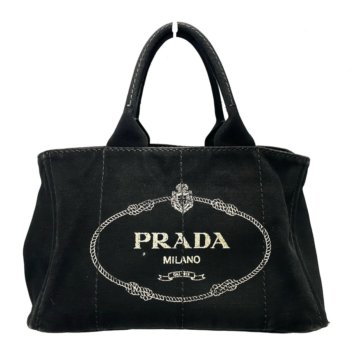 【新着】【中古】PRADA(プラダ) CANAPA トートバッグ 黒×ベージュ キャンバス