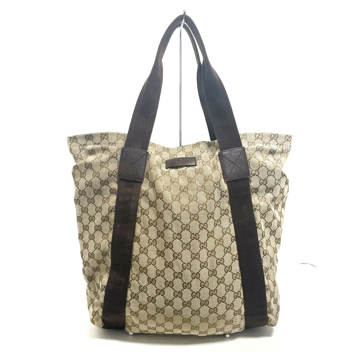 【中古】GUCCI(グッチ) GG柄 トートバッグ ベージュ×ダークブラウン ジャガード×レザー