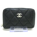 【中古】CHANEL(シャネル) マトラッセ コインケース シルバー金具/ラウンドファスナー 黒 キャビアスキン