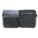 【中古】GUCCI(グッチ) GG柄 ウエストポーチ 黒 ジャガード×レザー