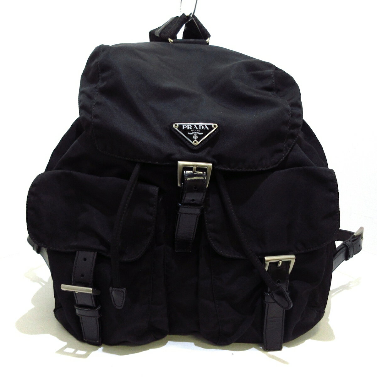 【中古】PRADA(プラダ) リュックサック 黒 ナイロン×レザー