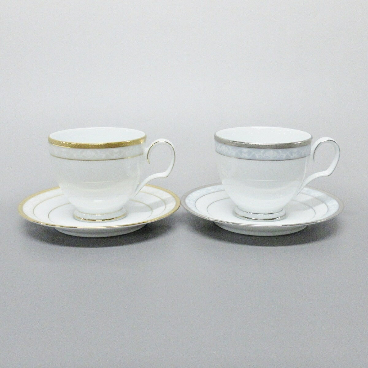 【中古】Noritake(ノリタケ) カップ&ソーサー 2客セット 白×ゴールド×マルチ 陶器