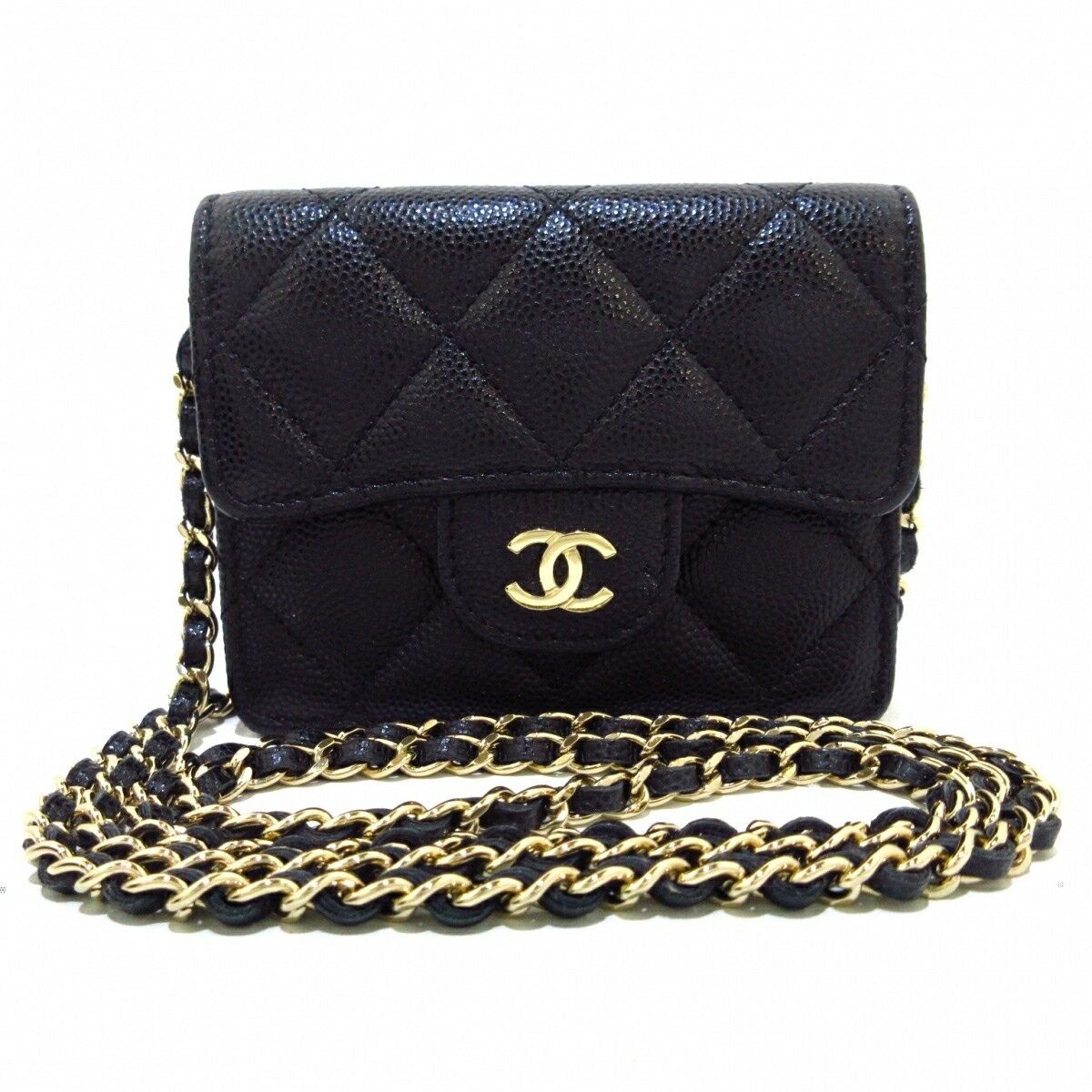【新着】【中古】CHANEL(シャネル) マトラッセ カードケース チェーンウォレット/ゴールド金具 黒 グレインドカーフスキンのサムネイル