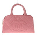 【中古】CHANEL(シャネル) マトラッセ ハンドバッグ ミニボストン/ゴールド金具 ピンク キャビアスキン