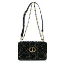 【中古】DIOR/ChristianDior(ディオール/クリスチャンディオール) ミス カロ ミニバッグ ショルダーバッグ カナージュ ツイード エンブロイダリー/チェーンショルダー 黒×白 ツイード×レザー