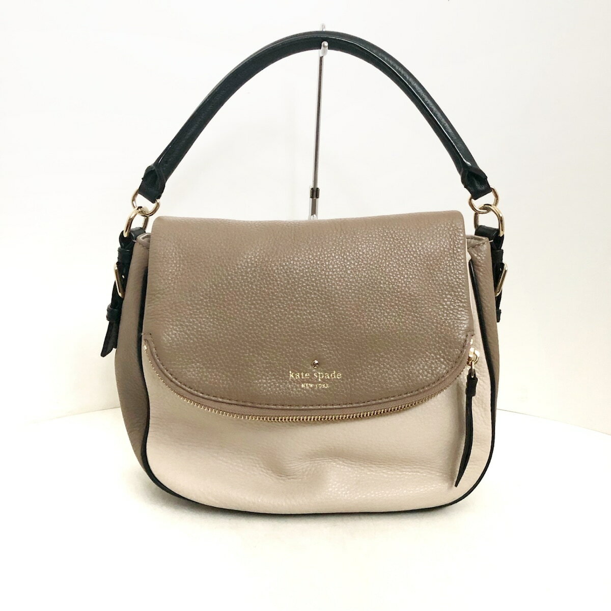 【中古】Kate spade(ケイトスペード) ハンドバッグ グレーベージュ×アイボリー×黒 レザー