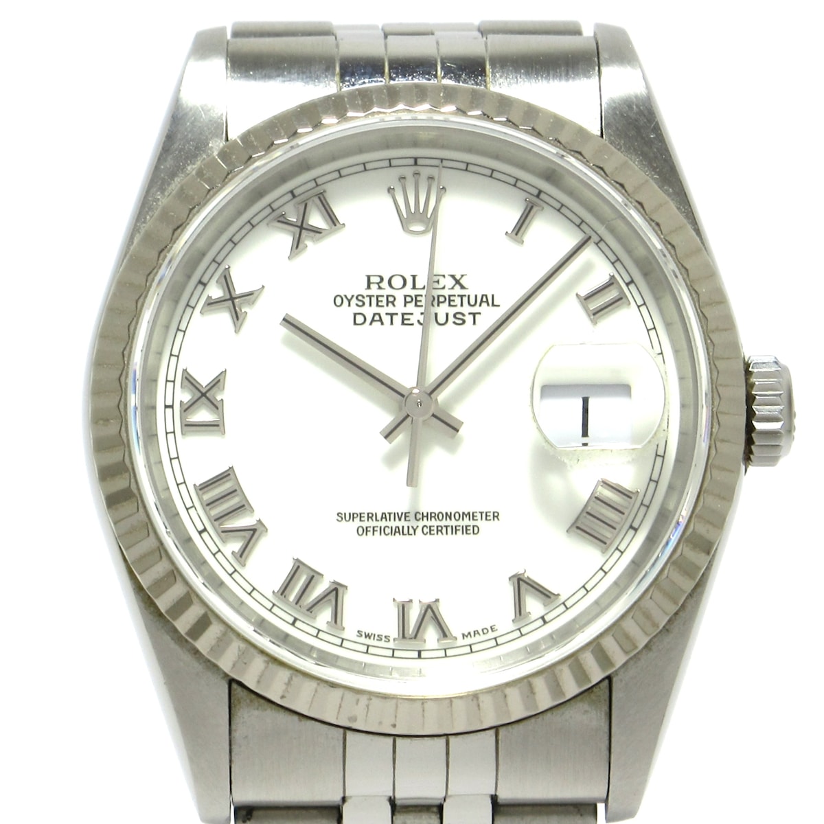 【中古】ROLEX(ロレックス) デイトジャスト 腕時計 SS×K18WG/ローマンインデックス/18コマ+余り4コマ(フルコマ) 白