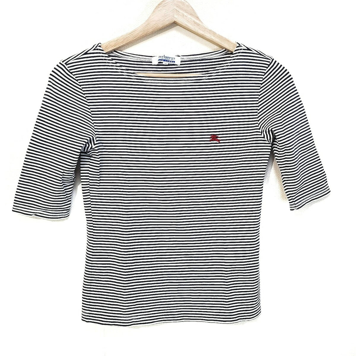 【中古】Burberry Blue Label(バーバリーブルーレーベル) 半袖Tシャツ ボーダー 白×ダークネイビー