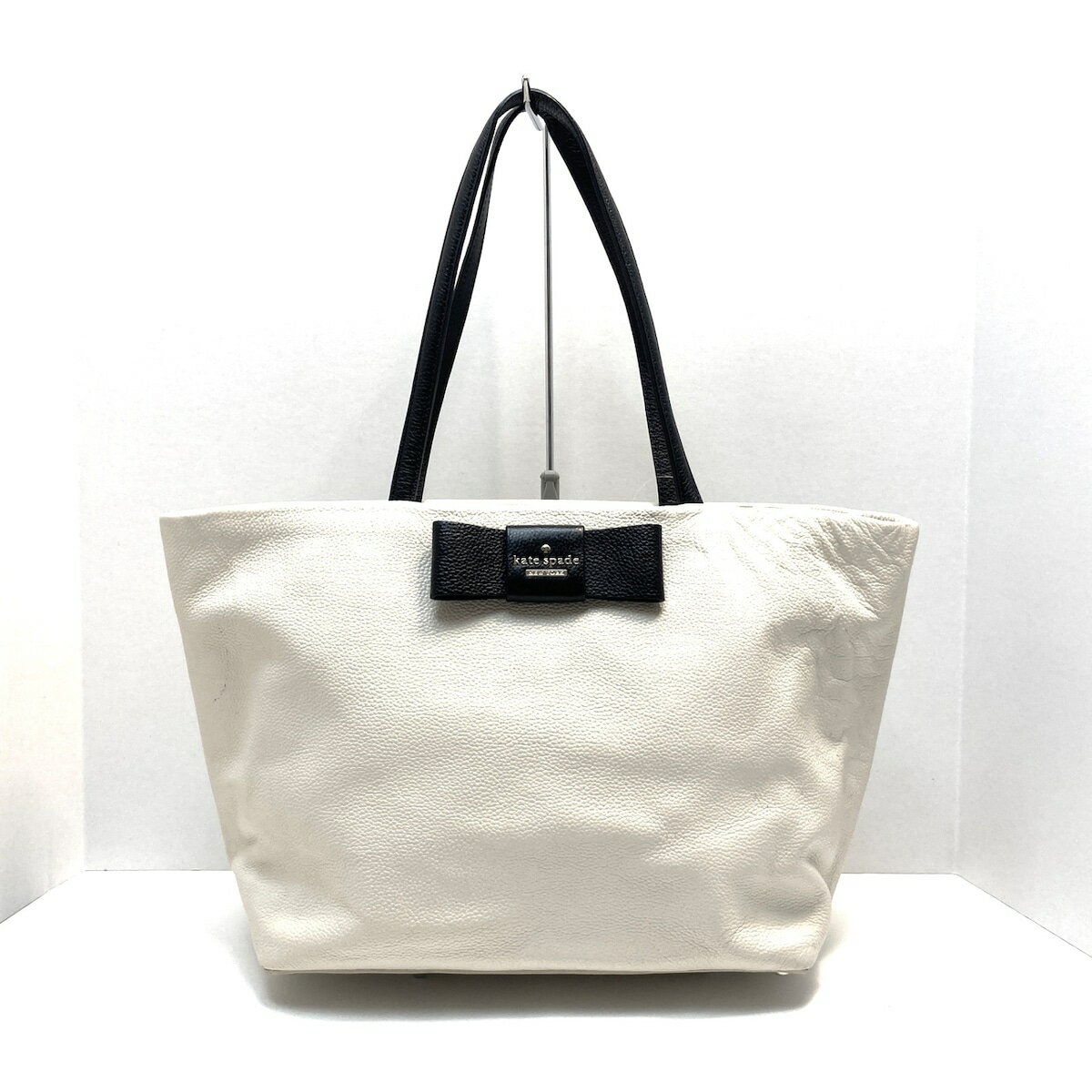 【中古】Kate spade(ケイトスペード) ショルダーバッグ リボン 白×黒 レザー