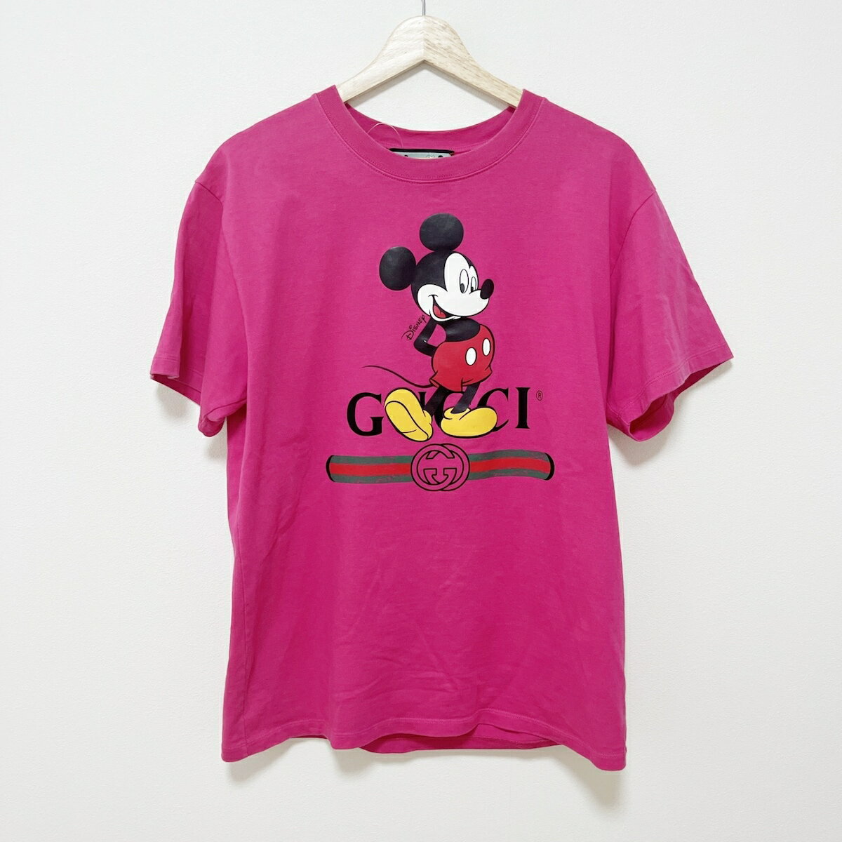 【中古】GUCCI(グッチ) 半袖Tシャツ クルーネック/Disneyコラボ ピンク×黒×マルチ