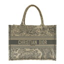 【中古】DIOR/ChristianDior(ディオール/クリスチャンディオール) ブックトートミディアムバッグ/旧スモール トートバッグ トワル ドゥ ジュイ エンブロイダリー ダークグレー×アイボリー ジャガード