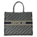 【中古】DIOR/ChristianDior(ディオール/クリスチャンディオール) ブックトートラージバッグ トートバッグ ダークネイビー×ネイビー×アイボリー ジャガード