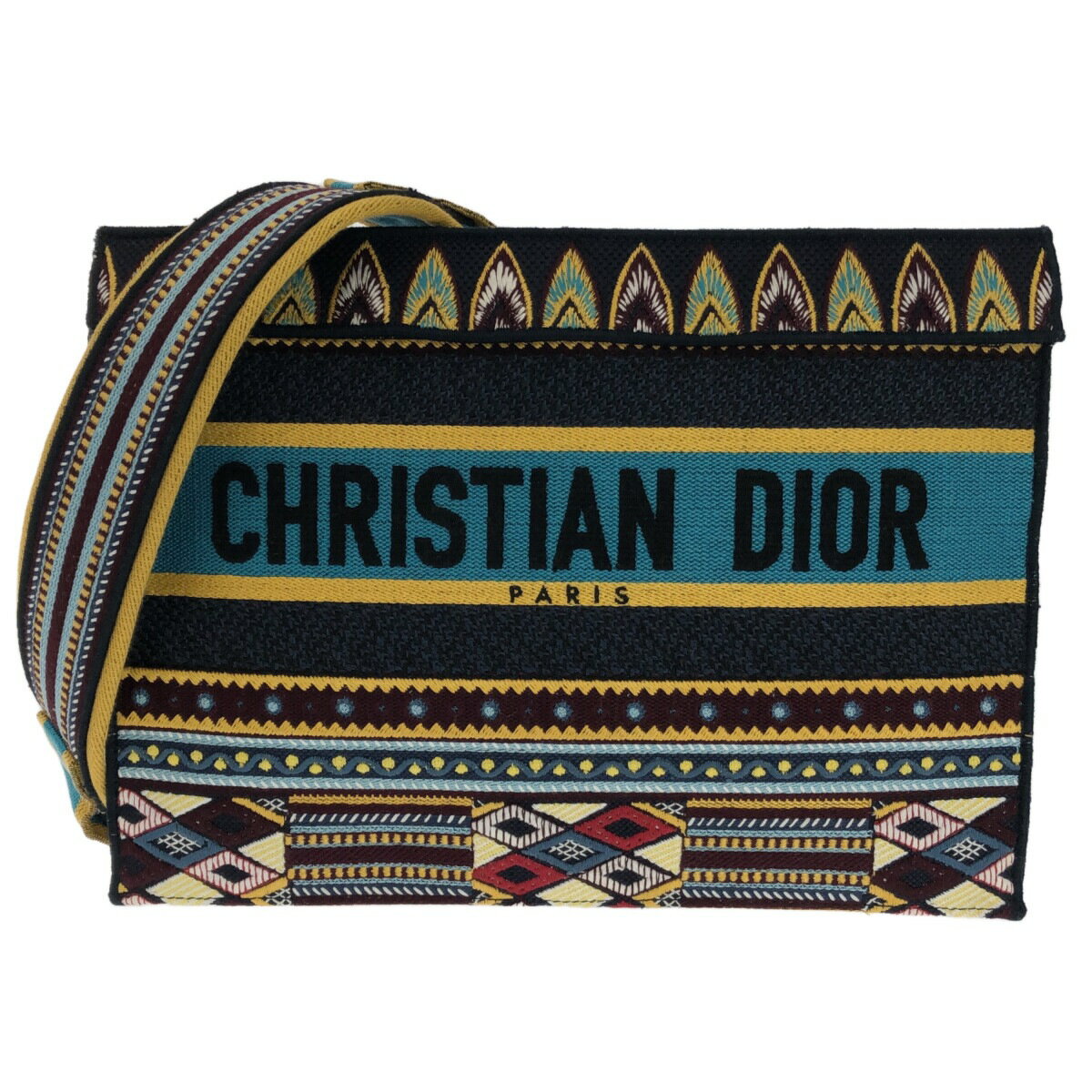 【中古】DIOR/ChristianDior(ディオール/クリスチャンディオール) ショルダーバッグ 刺繍/ディオール キャンプ ダークネイビー×マルチ ジャガード