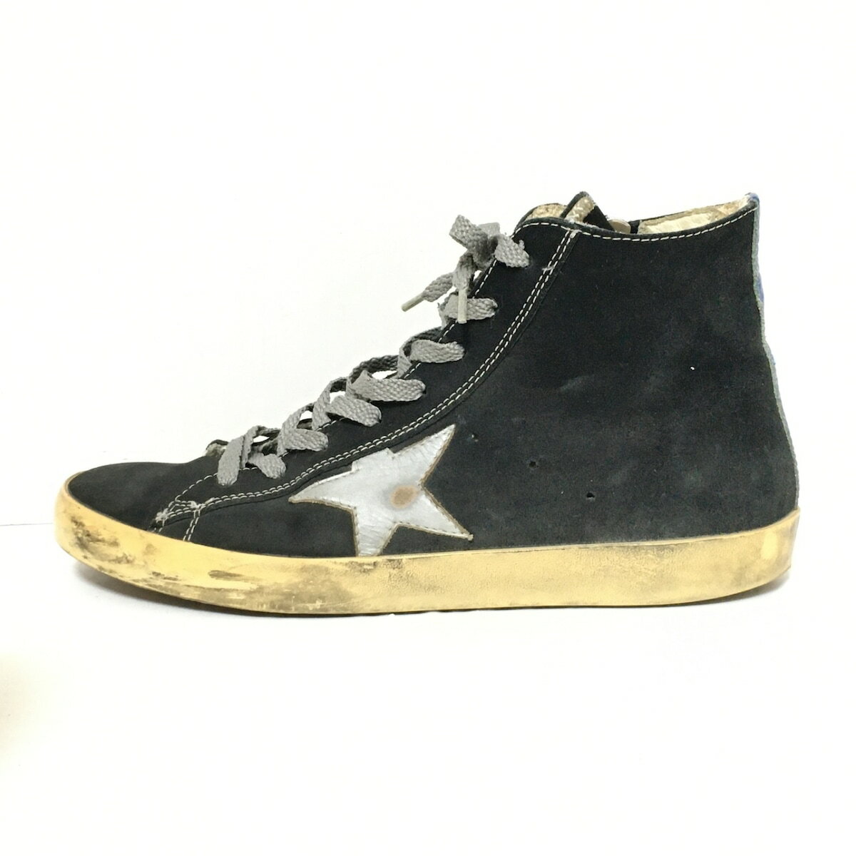 【中古】GOLDEN GOOSE(ゴールデングース) スニーカー スター(星)/インソール取外し可/ハイカット 黒×ブルー スエード×レザー