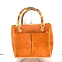 【中古】GUCCI(グッチ) バンブー ハンドバッグ オレンジ×ライトブラウン スエード×ウッド×レザー
