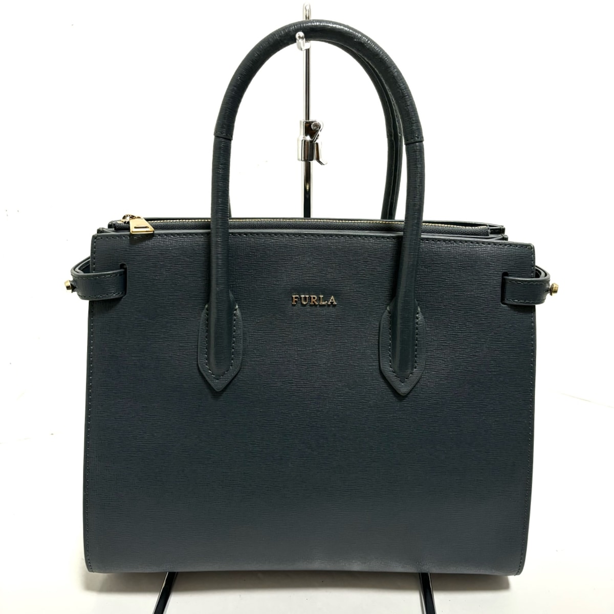 【中古】FURLA(フルラ) ハンドバッグ ダークグレー レザー