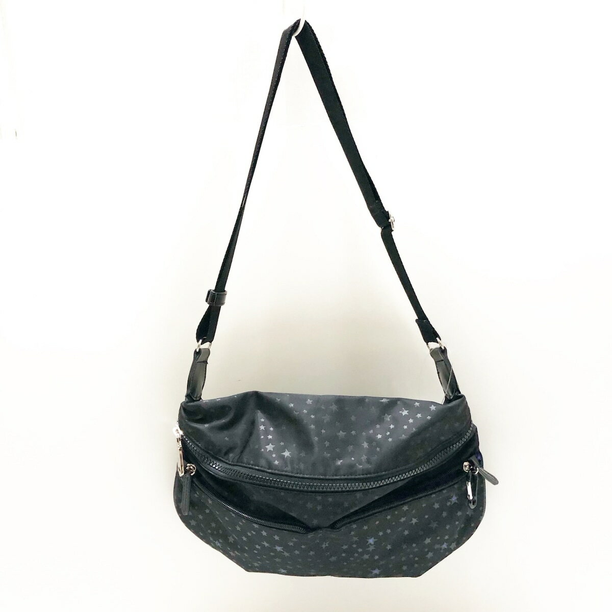 【中古】ANNA SUI(アナスイ) ショルダーバッグ スター(星) 黒×パープル 化学繊維